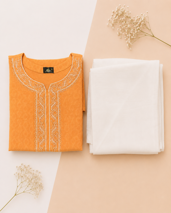 Mustard Lawn Top Kurti with Farshi Shalwar