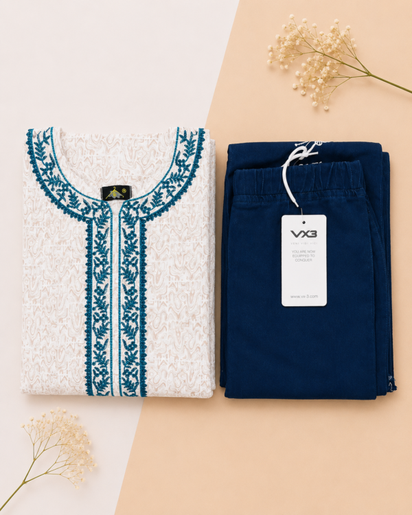 Lawn Top Kurti with Navy Blue Baggy Pant